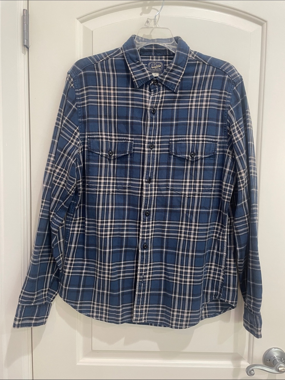 J. Crew Blue and White Plaid Flannel Button-Down Shirt